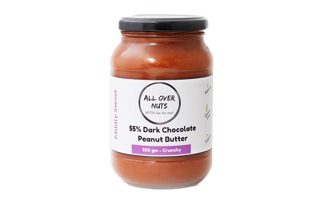 All Over Nuts 55% Dark Chocolate Peanut Butter Creamy   Glass Jar  500 grams